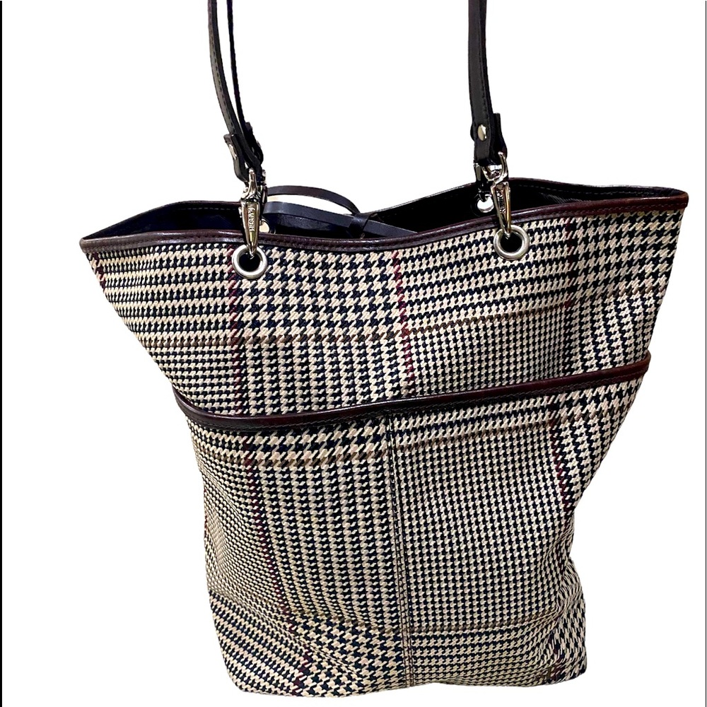 LAUREN RALPH LAUREN houndstooth patterned canvas bucket bag/ satchel